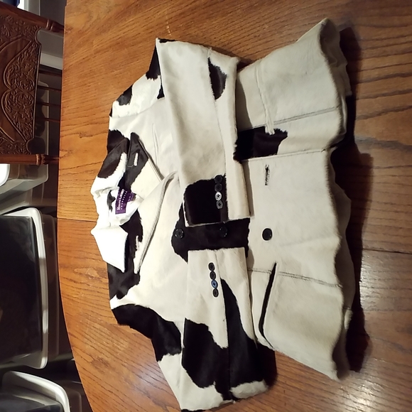 Ralph Lauren Purple Label Black And White Leather Calf Hair Jacket Size 8 - Picture 4 of 9